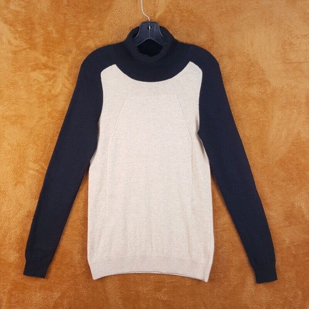 VINCE Womens Sweater Medium Black Turtleneck Pullover Colorblock 100% Cashmere